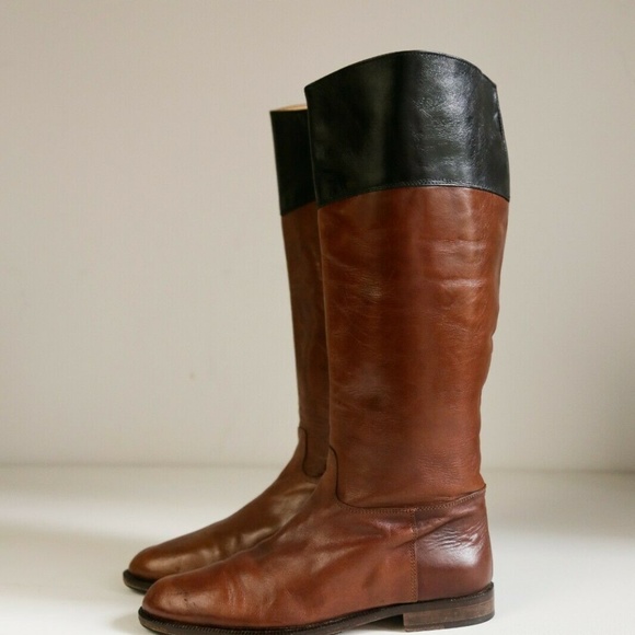 Vintage Leather Brown Black Riding Boots - Picture 7 of 8